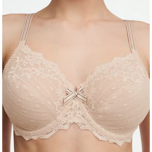 Chantelle Rive Gauche Full Coverage Unlined Bra 38G/DDDD Nude Cappuccino Lace - Picture 2 of 13